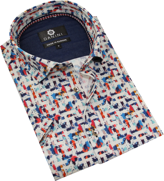 Abstract Paint Knit Short Sleeve Shirt