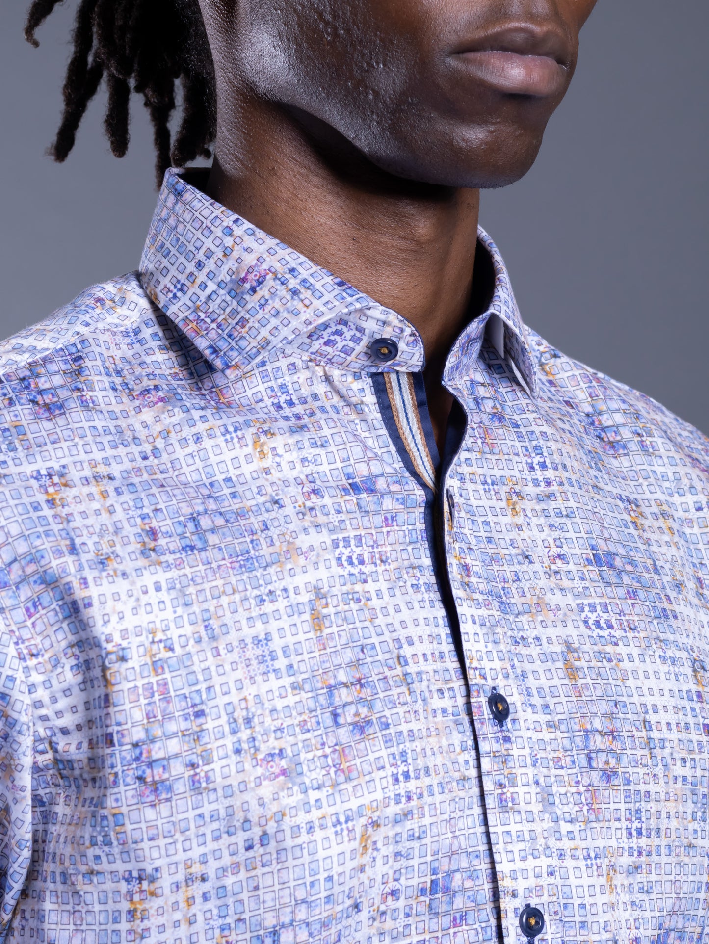 blue paint grid sports shirts