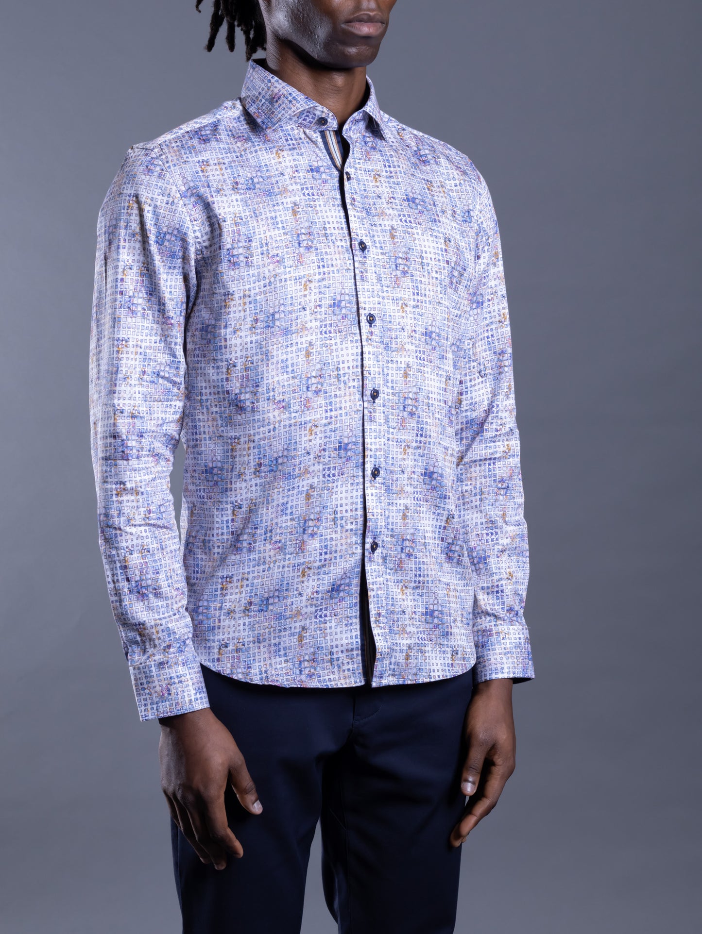 blue paint grid sports shirts