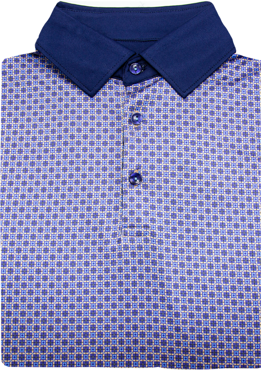 Contrast Collar Performance Golf Polo in Indigo