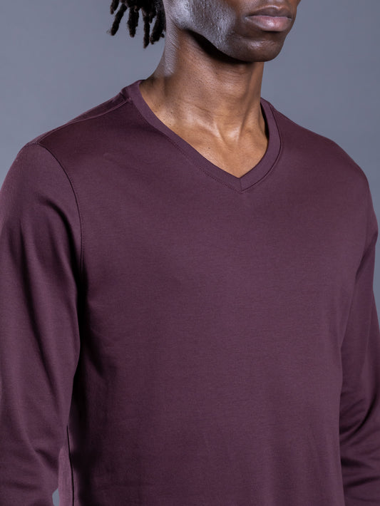 Long-Sleeved Pima Cotton V-Neck T-Shirt