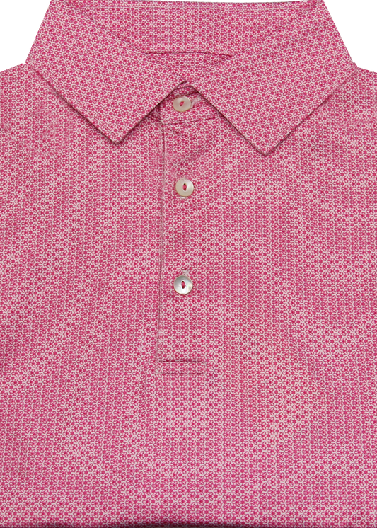 Red Floral Long-sleeve Performance Golf Polo