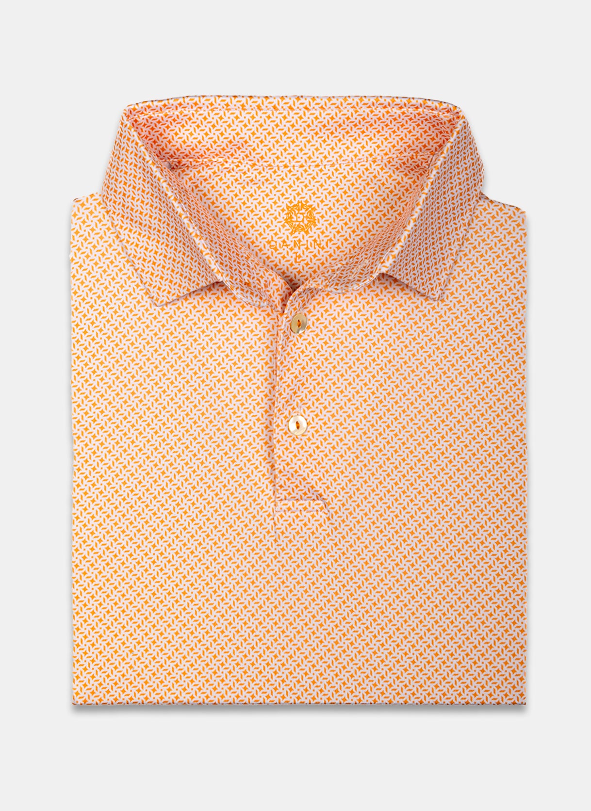 sunset geo print performance golf polo