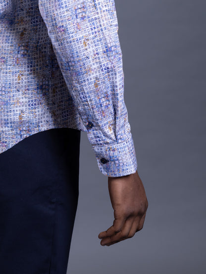 Blue Paint Grid Sports Shirts
