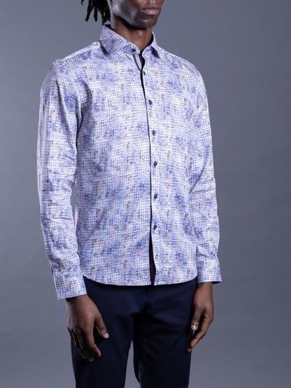 Blue Paint Grid Sports Shirts