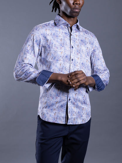 Blue Paint Grid Sports Shirts