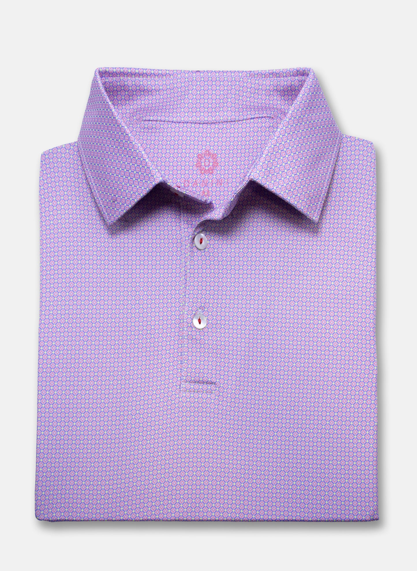 magenta mosaic long-sleeve performance golf polo