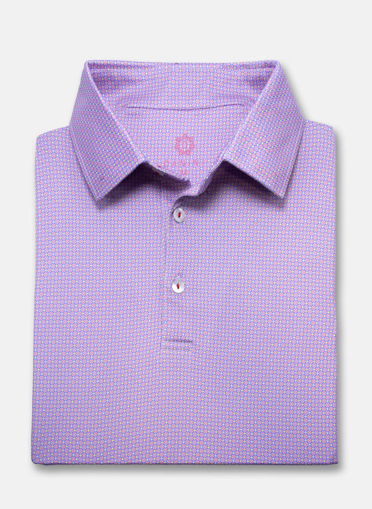 Magenta Mosaic Long-sleeve Performance Golf Polo