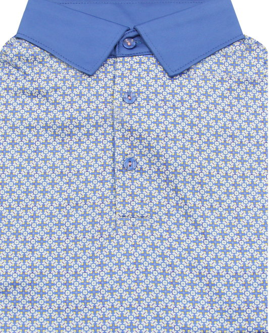 Contrast Collar Performance Golf Polo in Soft Blue