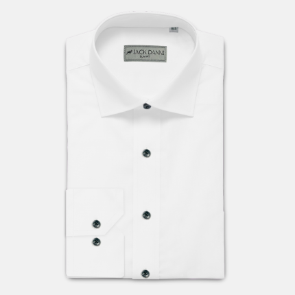 Solid White with Black Buttons Dress Shirt