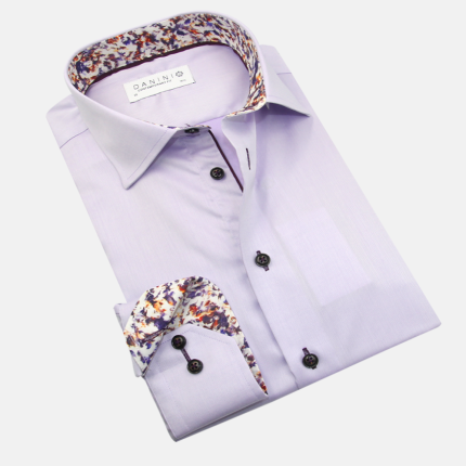 Floral Motif Textured Twill Shirt in Lavender