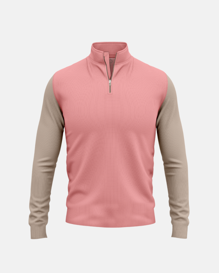 Athletic Rose & Ash Contrast Crew Quarter-zip Performance Pullover