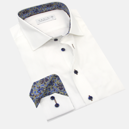 White Dress Shirt with Maple Weave Trim