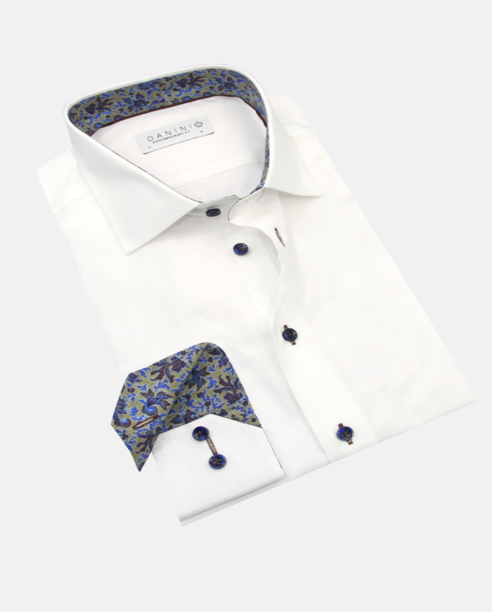 White Dress Shirt with Maple Weave Trim