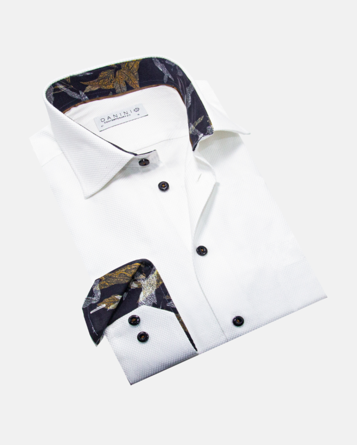 White Dress Shirt with Woodland Woven